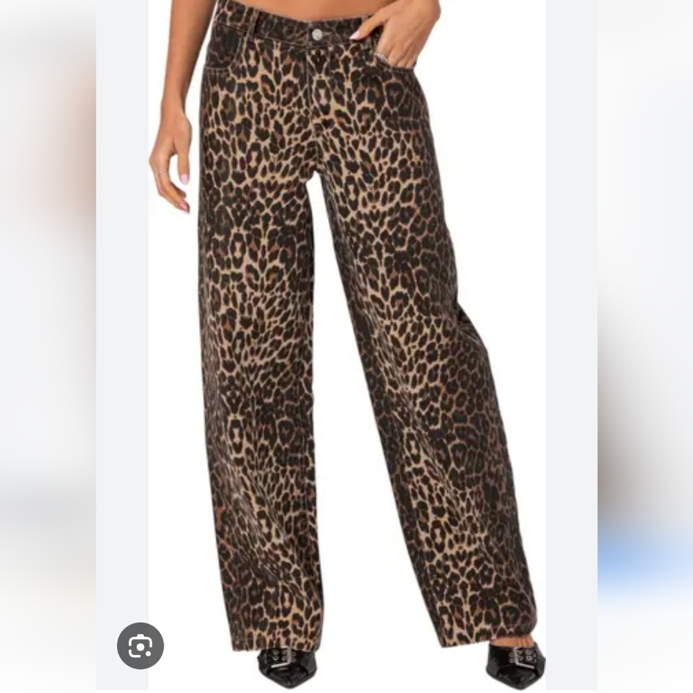 Edikted Print Straight Leg Jeans